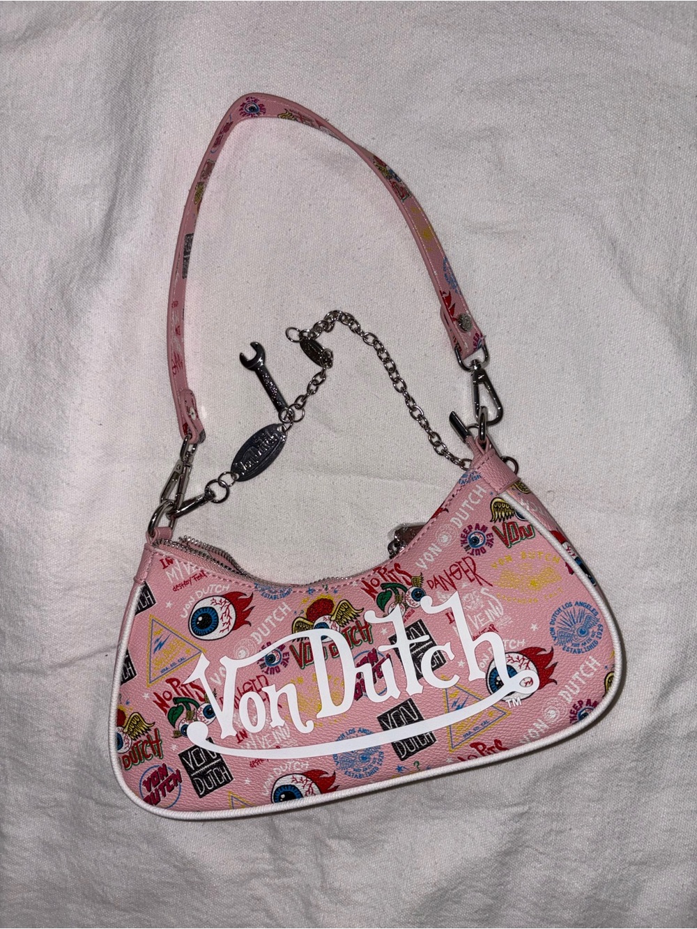 Von Dutch Pink Logo Print Mini Shoulder Bag